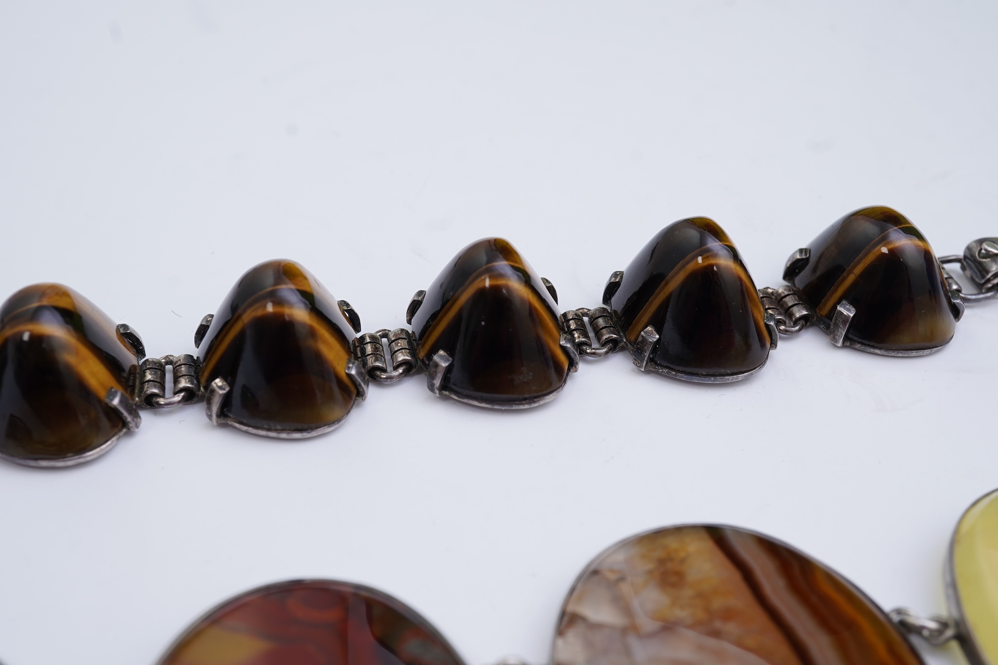 Two silver and hardstone bracelets